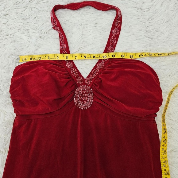 Spenser Jeremy Sz 10 Red Beaded Neckline Halter Y2k Babydoll Preppy Mini Dress - Picture 5 of 9